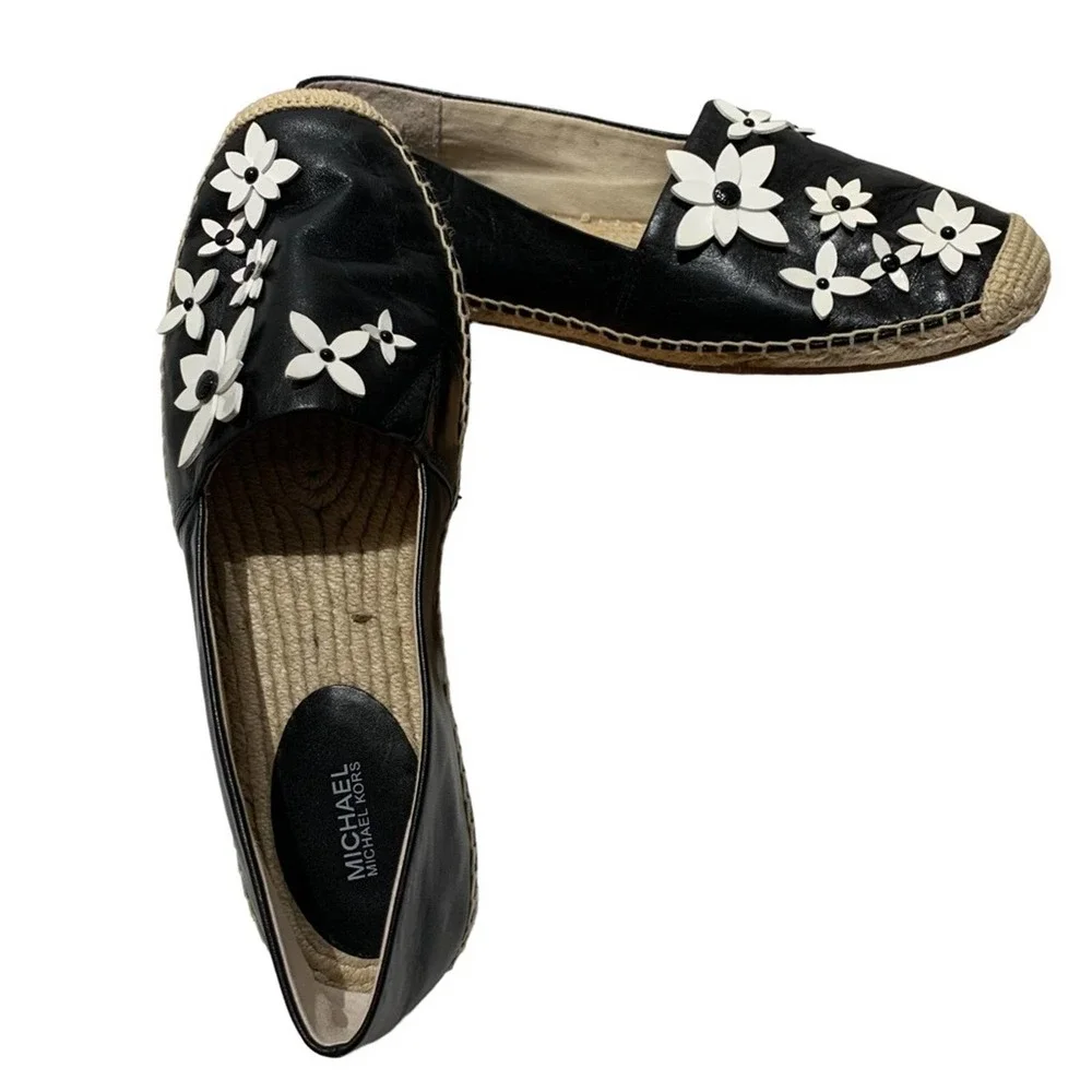 Michael Kors - Lola Espadrille, EUC, size 9.5, black with white flowers